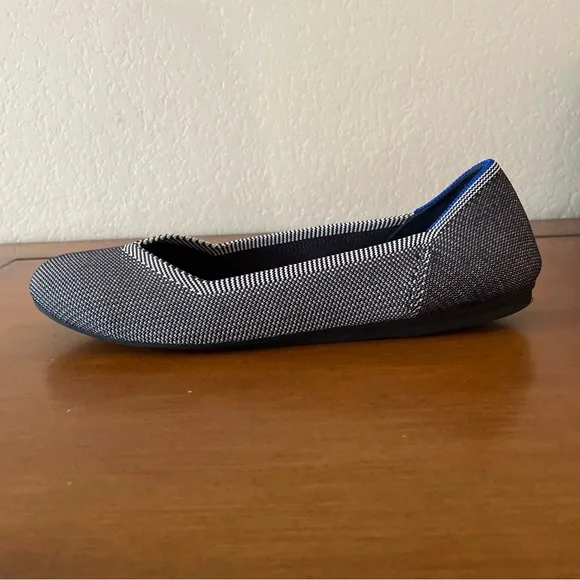Rothys The Flat Flax Black & White Gray Birdseye Round Toe Ballet Shoes Sz 9.5 - Picture 3 of 14